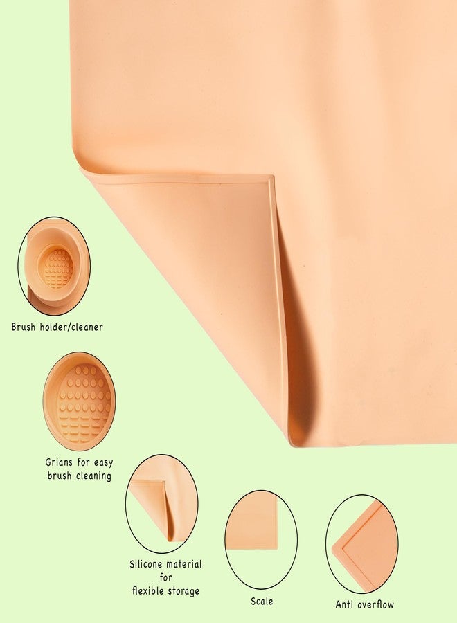 NancyL Essenza 100% Non-Toxic Silicone Painting Mat 42 x 37 CM, 12 Paint Lines & Cleaning Cups for Kids, Non-Stick, Crafts, Resin, Clay, Play Doh, DIY, Gift for Kids, Beige - Image 2